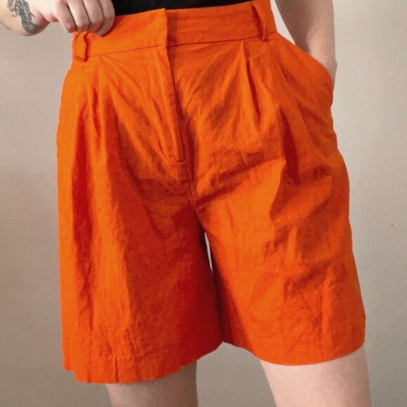 ASOS Design Orange High Waist Cotton Linen Mom Shorts - Size 8 US - Picture 1 of 6